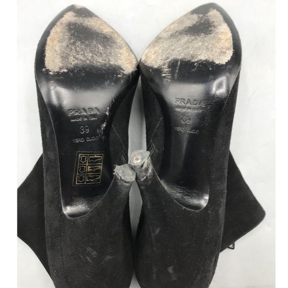 Prada Black Suede Bootie Heels Size 39 - Picture 4 of 6